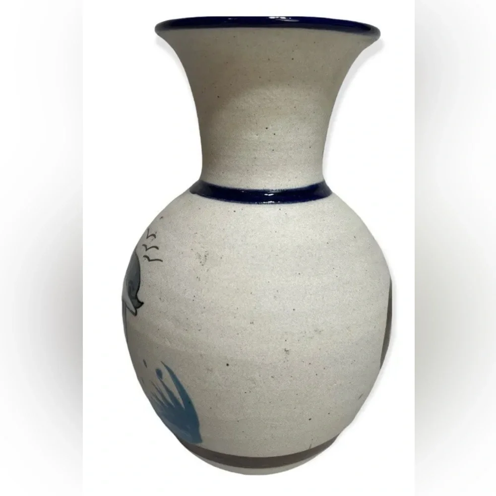 Hand Made Tonala Vase‎ Dolphin Mexico Signed Inside Glazed 9